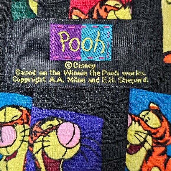 Winnie the Pooh Tigger Disney Squares Black Multi Classic Long Necktie - Picture 2 of 5